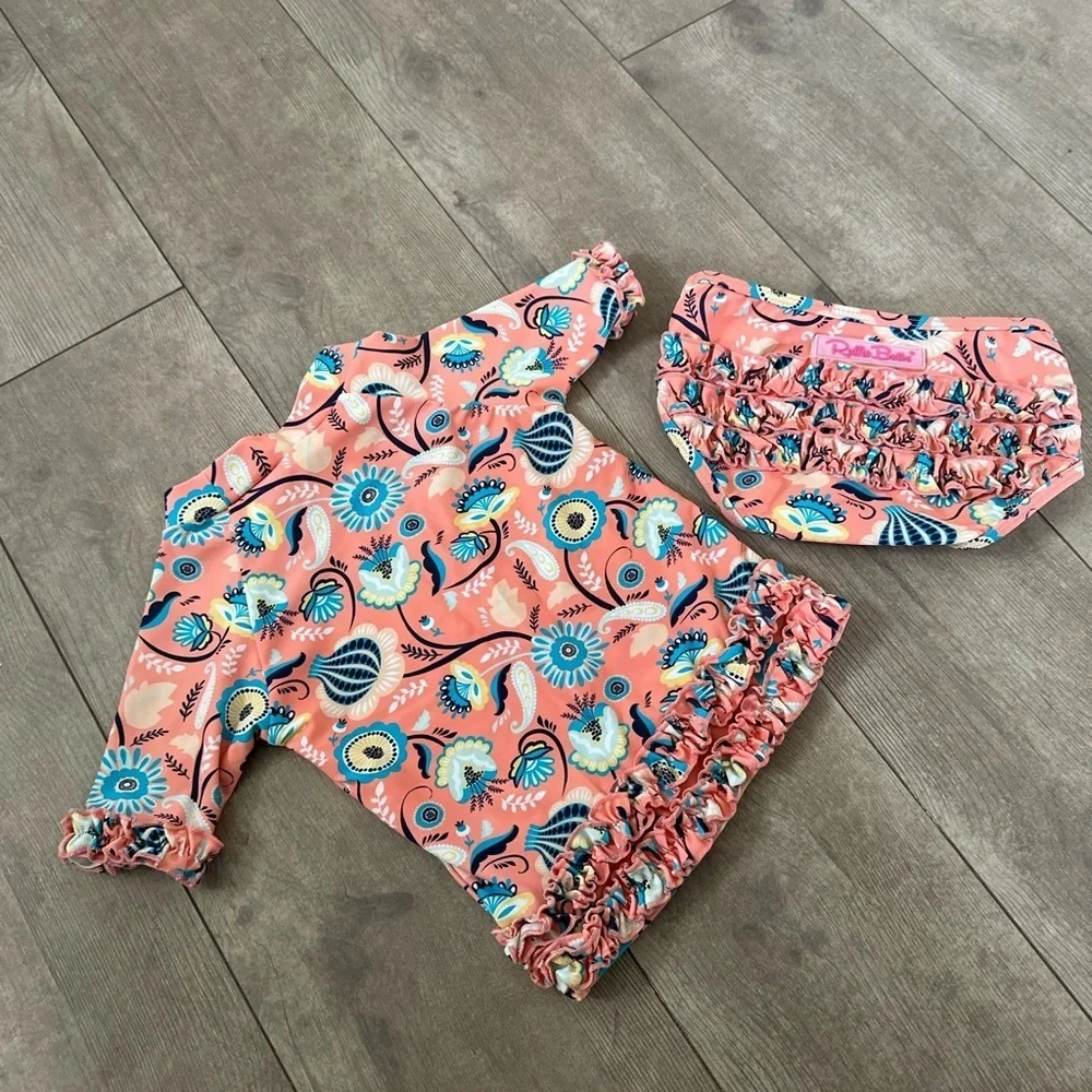 RuffleButts Paisley Paradise Two-Piece Rashguard Swimsuit Size 18-24 months